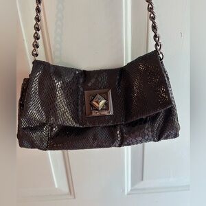 Kenneth Cole Black Snakeskin Embossed Clutch Shoulder Bag Purse